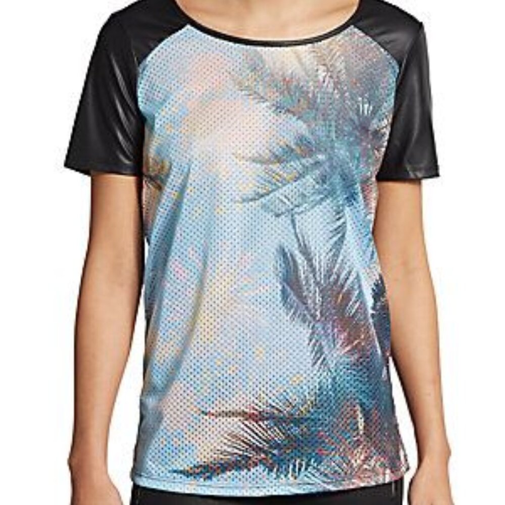 Summer Printed Perforated Paneled Faux Leather Top